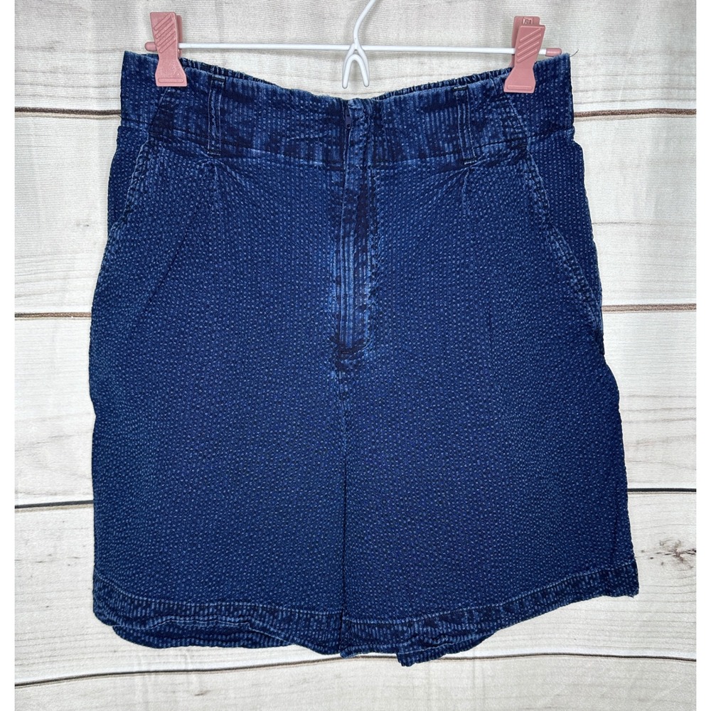 A New Day Textured Dobby Shorts Women M Blue High Rise Elastic Back Cotton